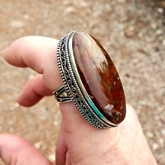 New Huge Moroccan Seam Agate 925 Silver Ring - Picture 7 of 11